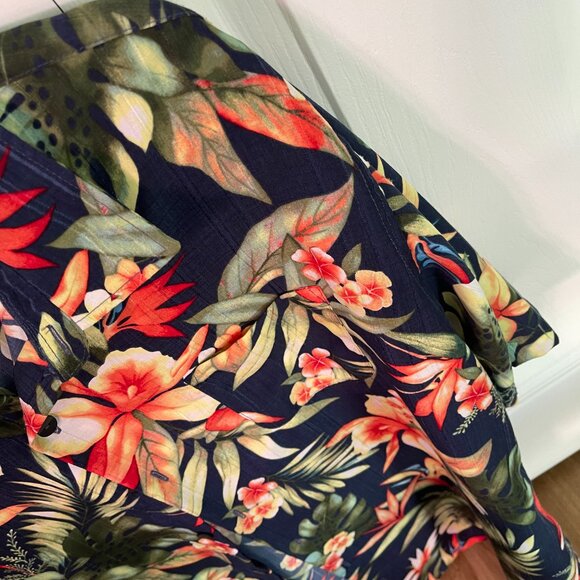 Van Heusen Shirt Men's Size Blue Orange Hawaiian Short Sleeve Button Dow  XL - Picture 6 of 6